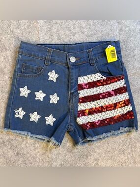 NWT Kids Stars and Stripes Sequin Denim Jean Shorts / Size 5